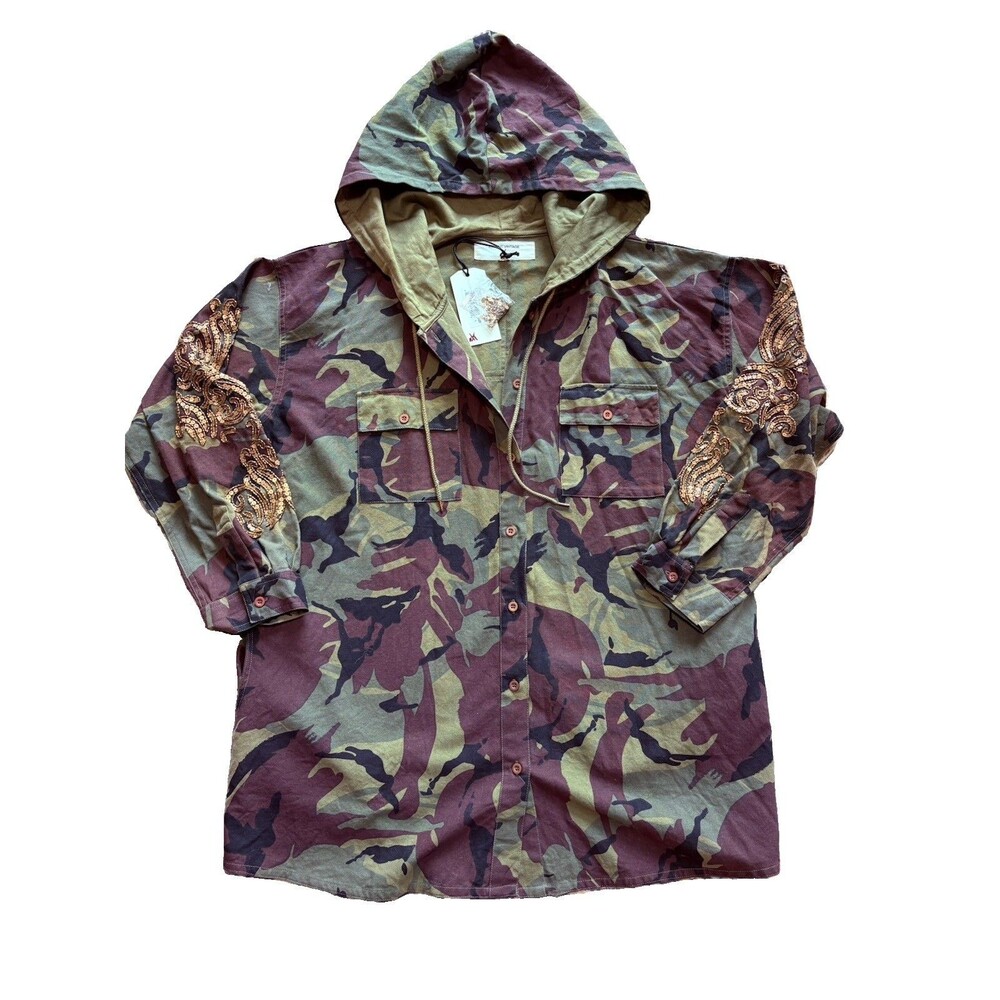 Miss Me Vintage Camo Sequin Embroidered Hooded Jacket NWT Size L Y2K